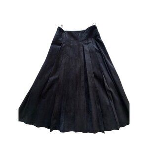 Marc Laurent Vintage Womens Midi Skirt Size 6 Black Suede Pleated Zipper